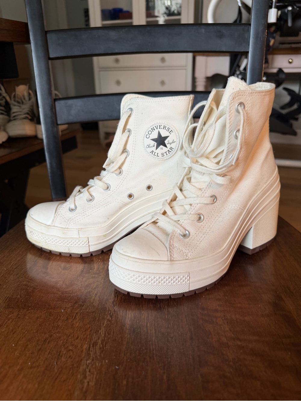 Converse Women's Cream High-Top Platform Heel Boots